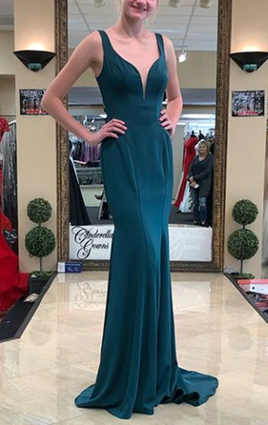 OKBBN Tight V-neck Knitted Long Formal Ball Dress