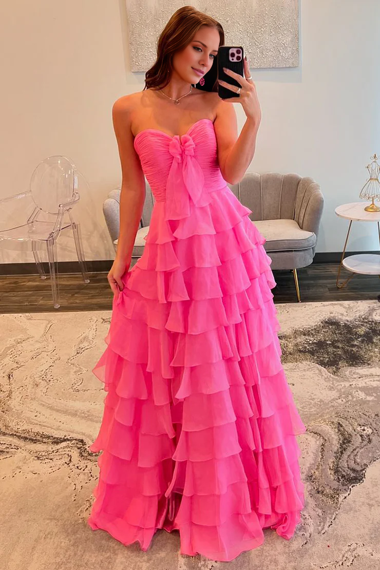 OKBBN Cute A-Shape Sweetheart Chiffon Multi Layer Ball Dress