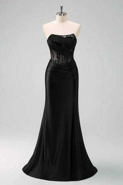 OKBBN mermaid off shoulder pleated corset long evening gown