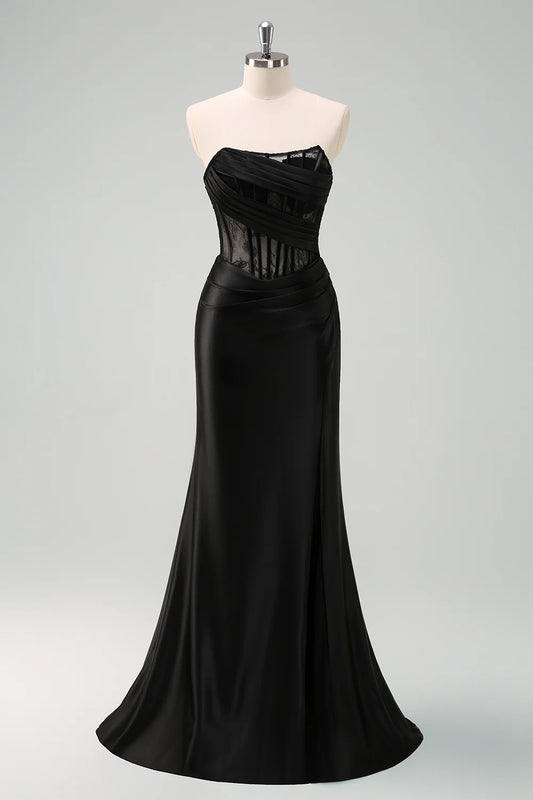 OKBBN mermaid off shoulder pleated corset long evening gown