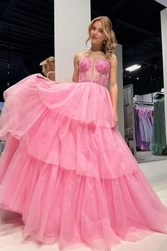 OKBBN Cute A-Shape Sweetheart Layered Chiffon Ball Dress