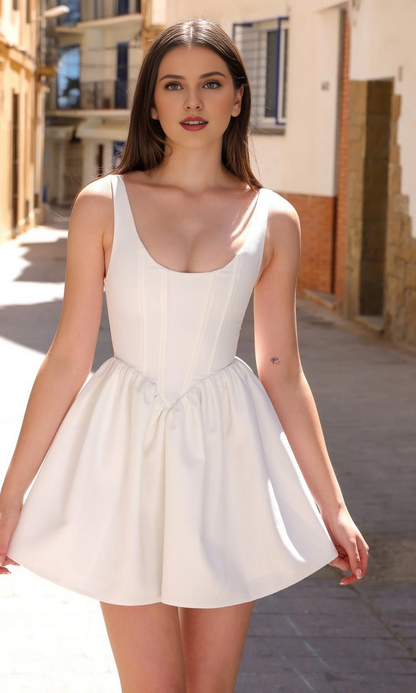 OKBBN Sweet Semi Formal Short Round Neck Waist Sleeveless Tight corset Slimming A-line Homecoming Dresses