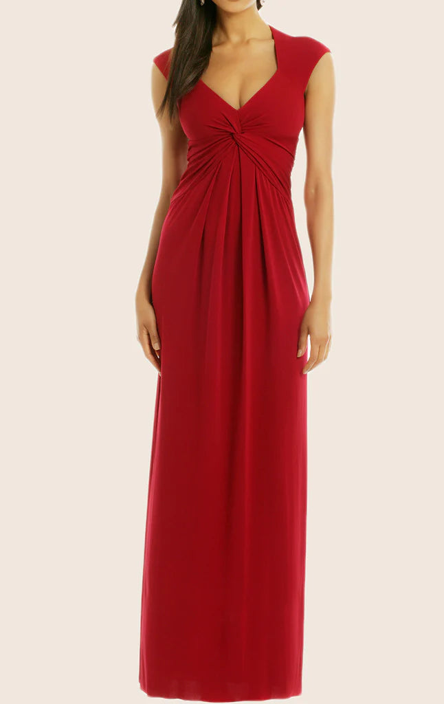 OKBBN V-neck Knitted Formal Ball Dress with Sleeves