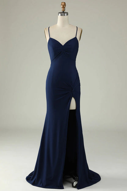 OKBBN mermaid slim shoulder strap long front slit dance dress