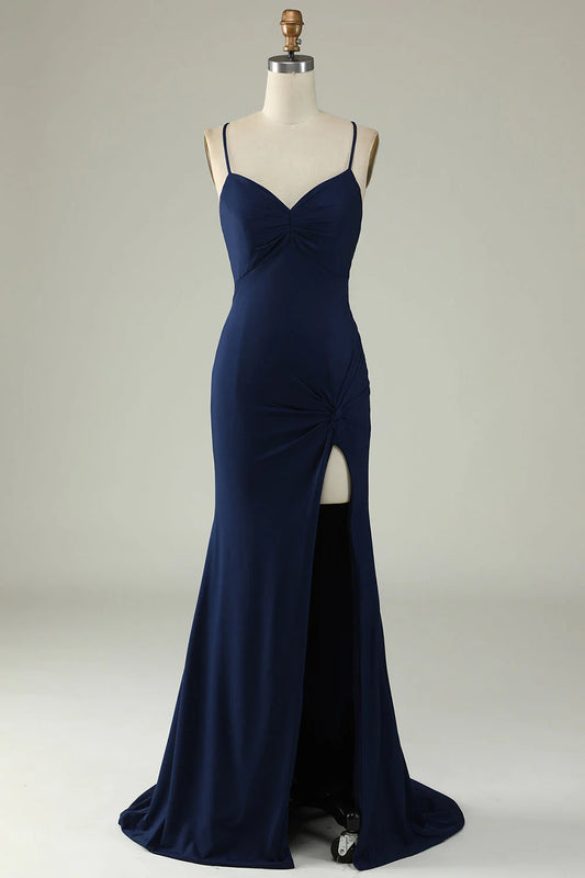 OKBBN mermaid slim shoulder strap long front slit dance dress