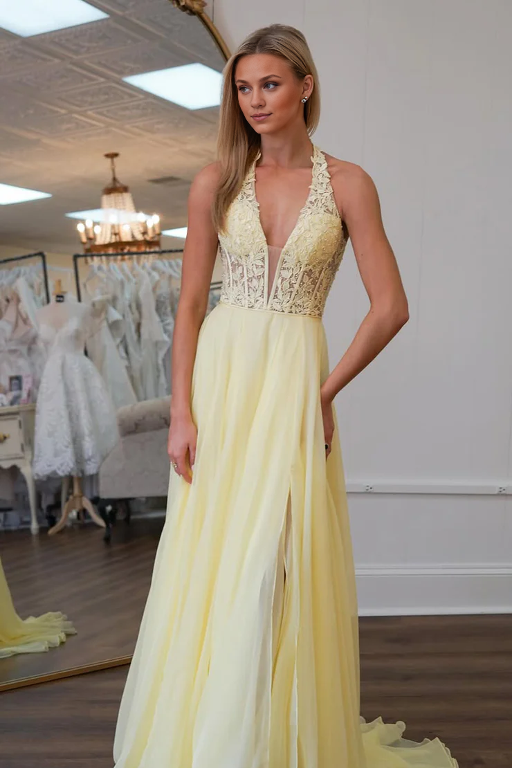OKBBN Cute A-line V-neck Chiffon Long Ball Dress