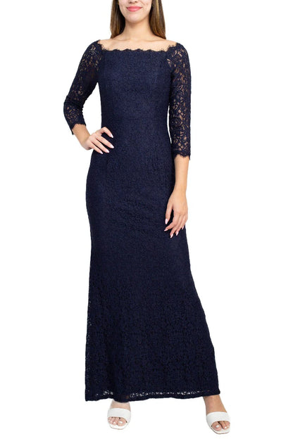 Scalloped Square Neck 3/4 Sleeve Bodycon Zipper Back Slit Back Lace Mother of the Bride Dresses