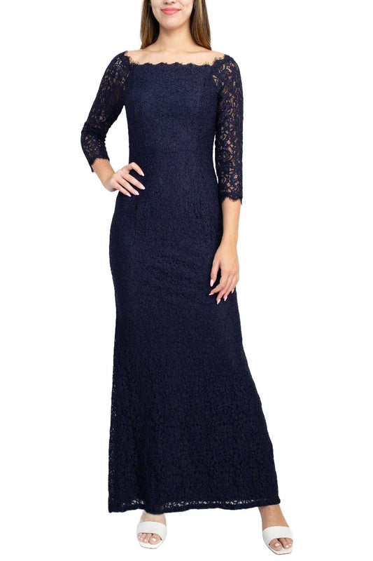 Scalloped Square Neck 3/4 Sleeve Bodycon Zipper Back Slit Back Lace Mother of the Bride Dresses