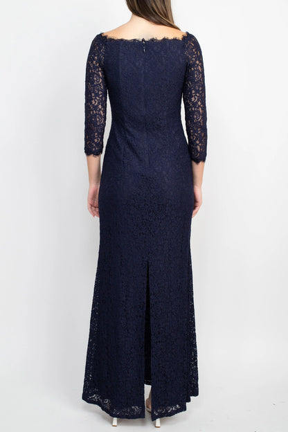 Scalloped Square Neck 3/4 Sleeve Bodycon Zipper Back Slit Back Lace Mother of the Bride Dresses
