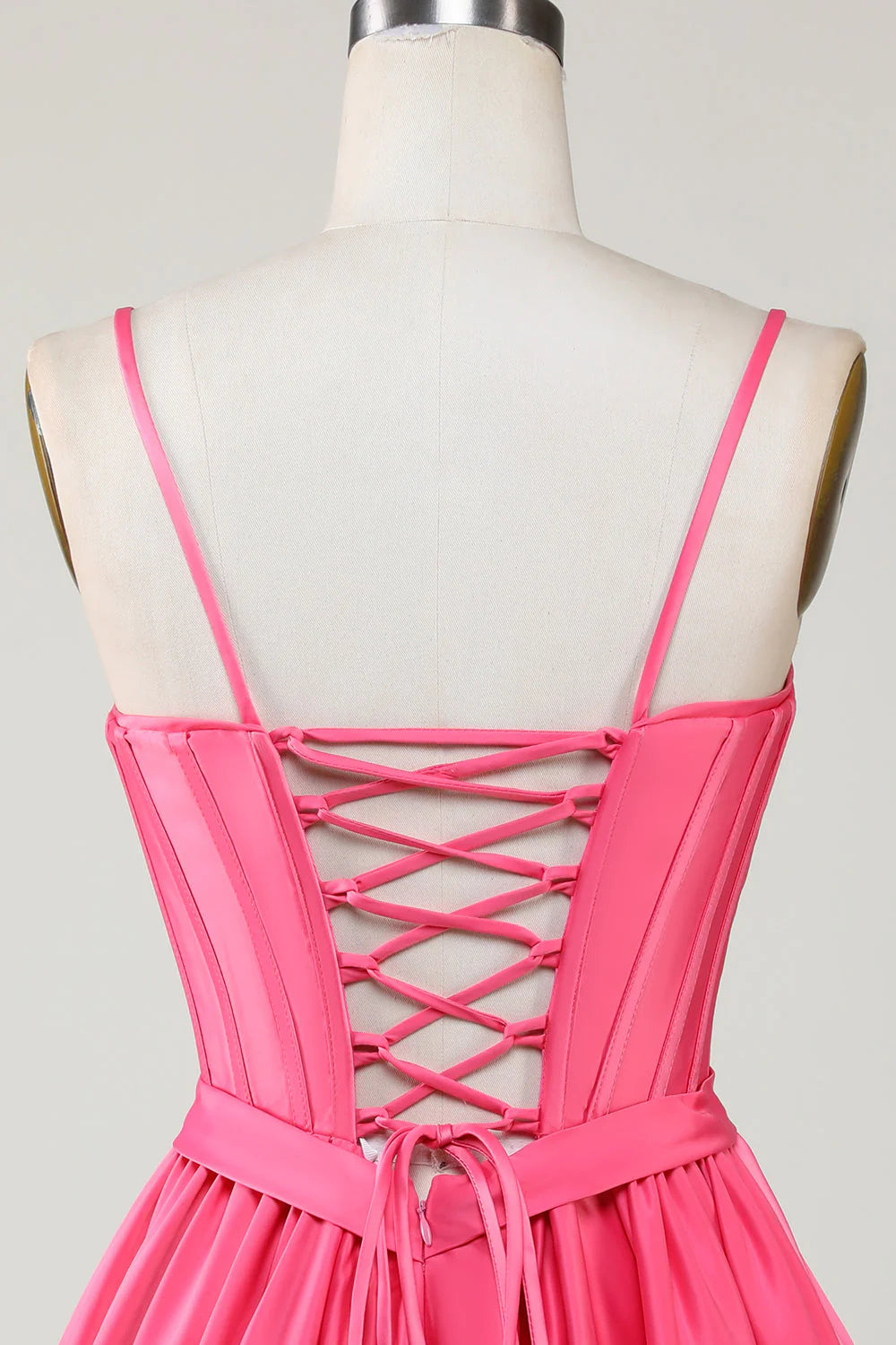 Fuchsia A Line Spaghetti Straps Corset Ruffle Homecoming Dress