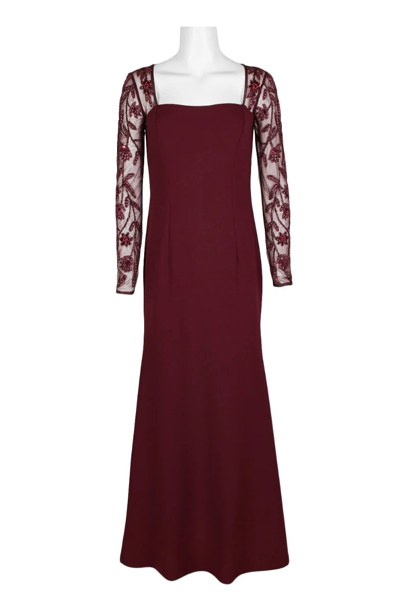 Square Neck Embellished Trumpet Long Sleeve Cutout Back Zipper Back Mesh Mother of the Bride Dresses