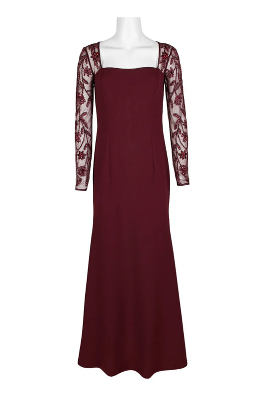 Square Neck Embellished Trumpet Long Sleeve Cutout Back Zipper Back Mesh Mother of the Bride Dresses