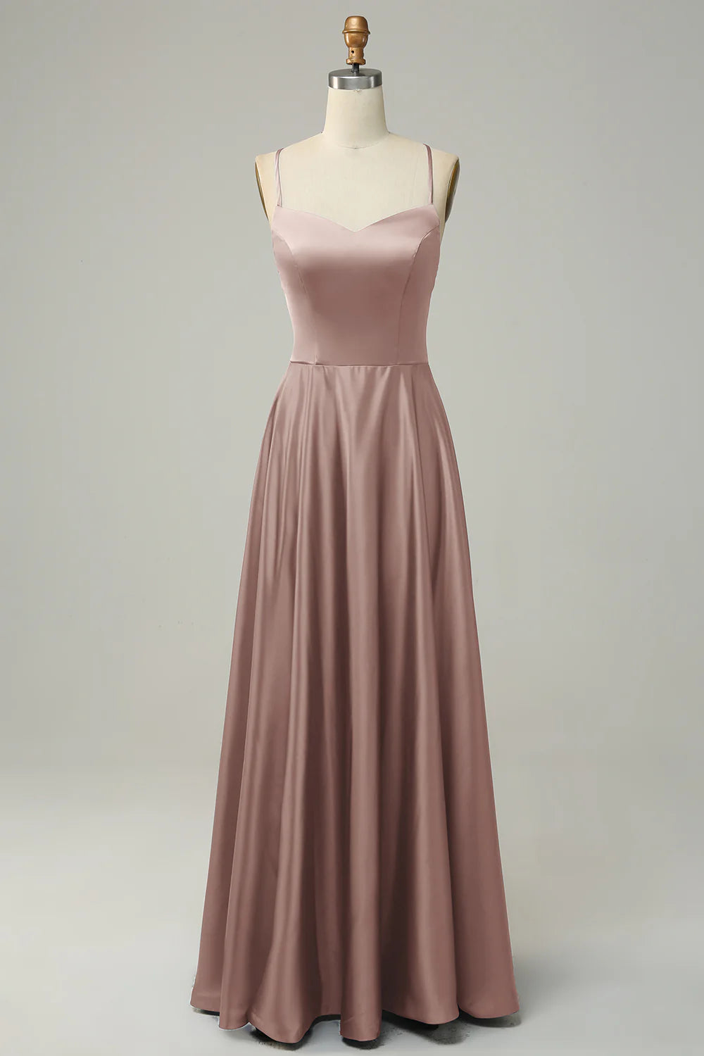 A Line Spaghetti Straps Backless Satin Bridesmaid Dress