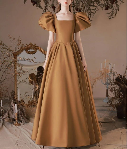 Simple Square Neckline Satin Long Evening Dress Satin Formal Evening Dress