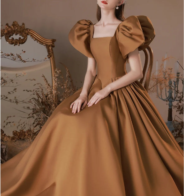 Simple Square Neckline Satin Long Evening Dress Satin Formal Evening Dress