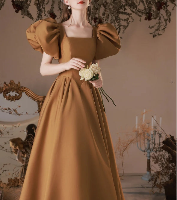 Simple Square Neckline Satin Long Evening Dress Satin Formal Evening Dress