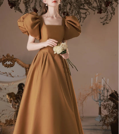 Simple Square Neckline Satin Long Evening Dress Satin Formal Evening Dress