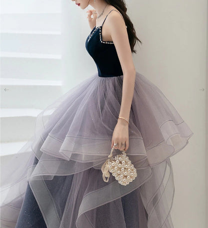 Purple sweetheart neck tulle long Evening dress purple evening dress