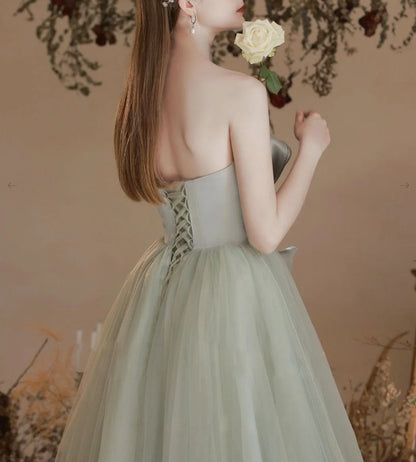 A-Line Tulle Light Green Long Prom Dresses Green Formal Prom Dress