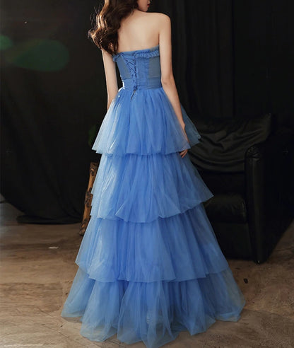 Blue Sweetheart Neck Long Prom Dress Formal Blue Prom Dress