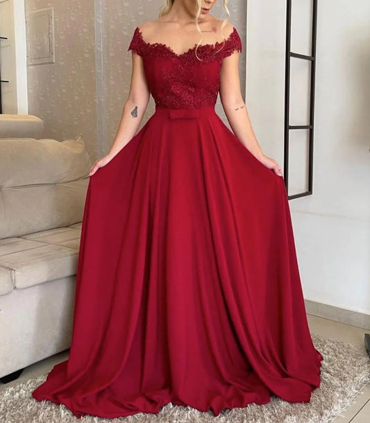 Burgundy Aline chiffon lace long prom dress burgundy prom dress