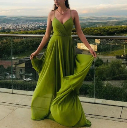 Simple A line green chiffon long prom dress green prom dress