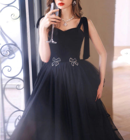 Black sweetheart neck tulle long prom dress black prom dress