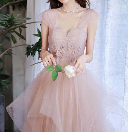 Pink tulle off shoulder long prom dress pink tulle prom dress