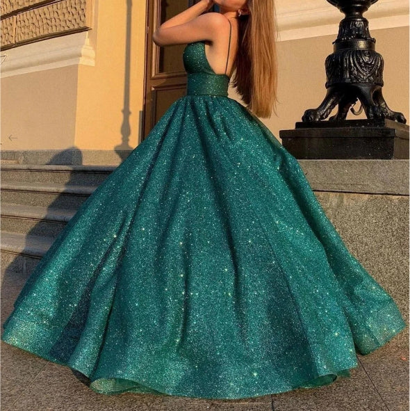 Green v neck sequin long prom dress green formal prom dress