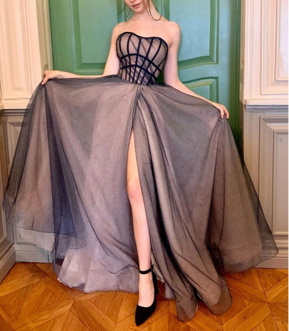 Simple tulle long prom dress A line tulle prom dress