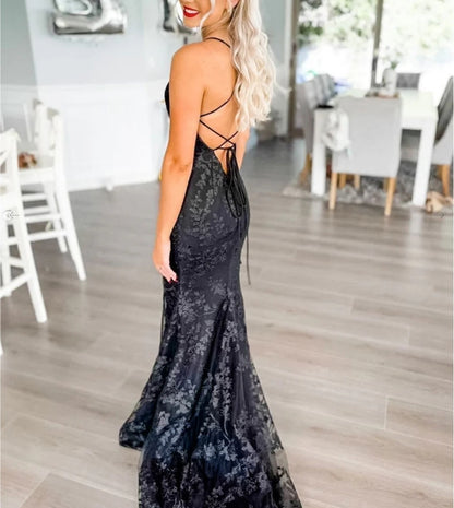 Black lace mermaid long prom dress black lace prom dress