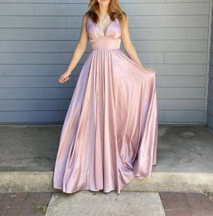 Simple pink satin long prom dress pink prom dress