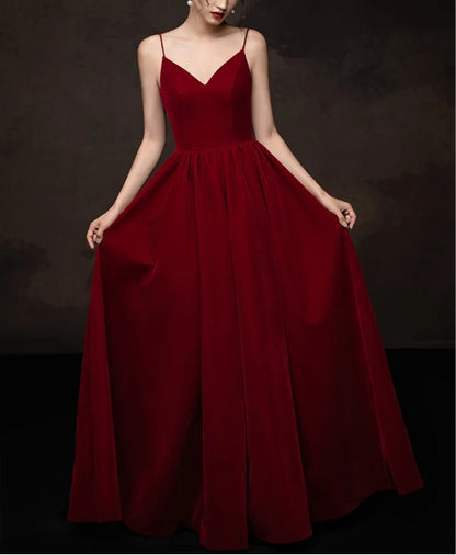 Simple v neck burgundy long prom dress burgundy prom dress