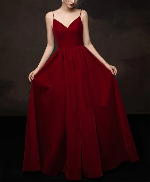 Simple v neck burgundy long prom dress burgundy prom dress