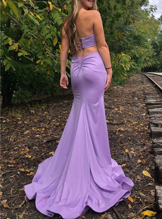 Simple purple satin long prom dress purple formal prom dress