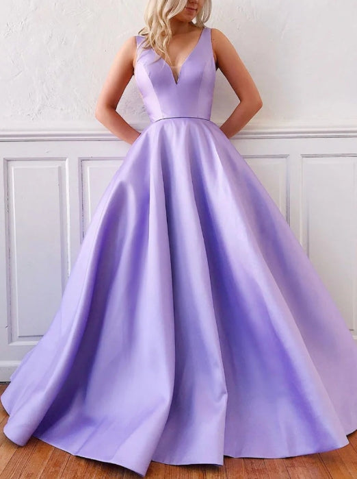 Simple purple satin long prom dress purple formal prom dress