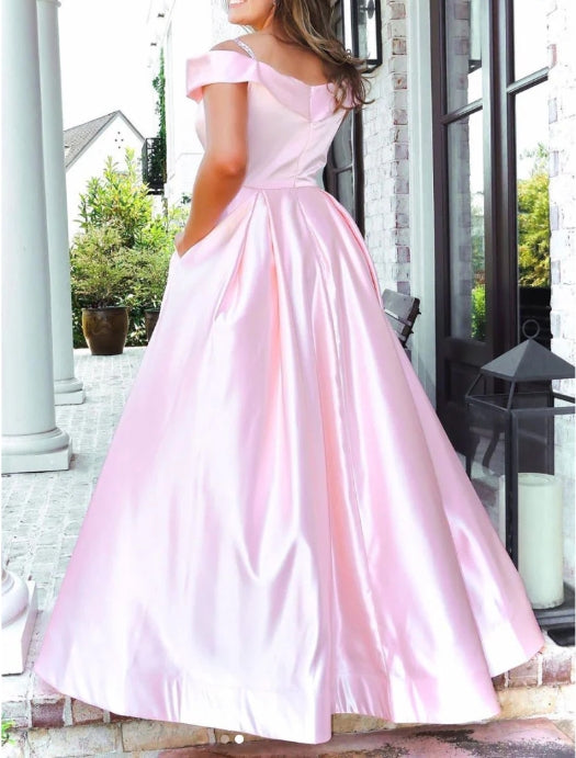 Pink satin long prom dress pink long prom dress