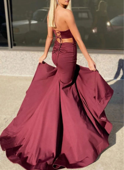 Burgundy satin long prom dress burgundy formal prom dress