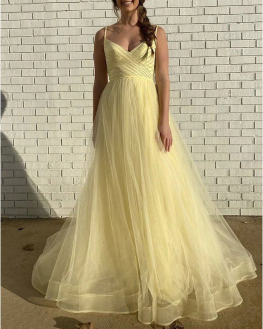Champagne tulle sequin long prom dress tulle formal dress