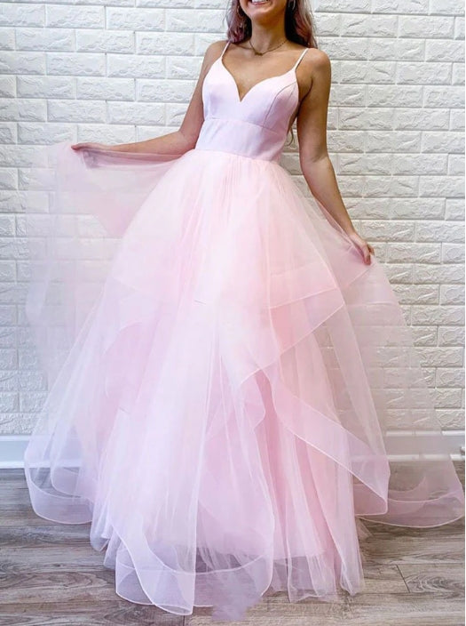 Pink tulle long prom dress tulle formal prom dress
