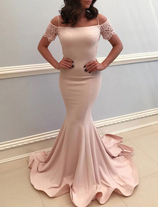 Pink satin mermaid long prom dress pink prom dress