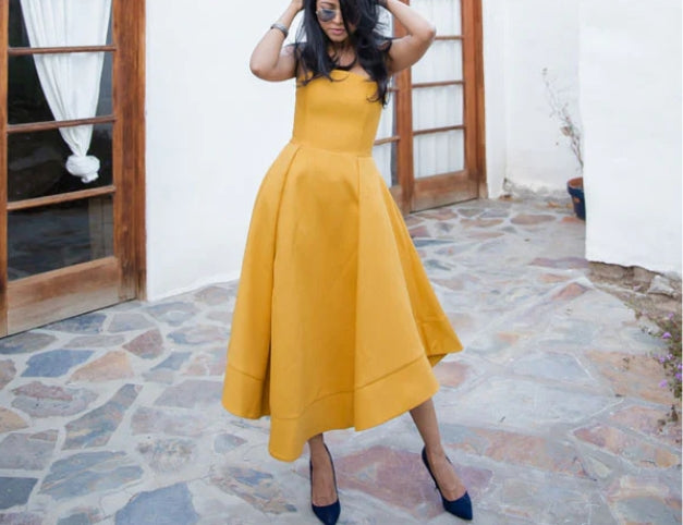 Simple yellow short prom dress satin yellow prom dress