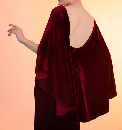 Ruffled Cape low back Pencil skirt sheath Velvet Prom Dress