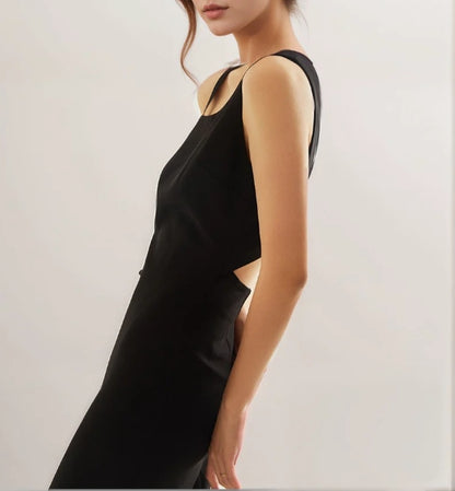 Asymmetrical geometric concept back satin prom dress
