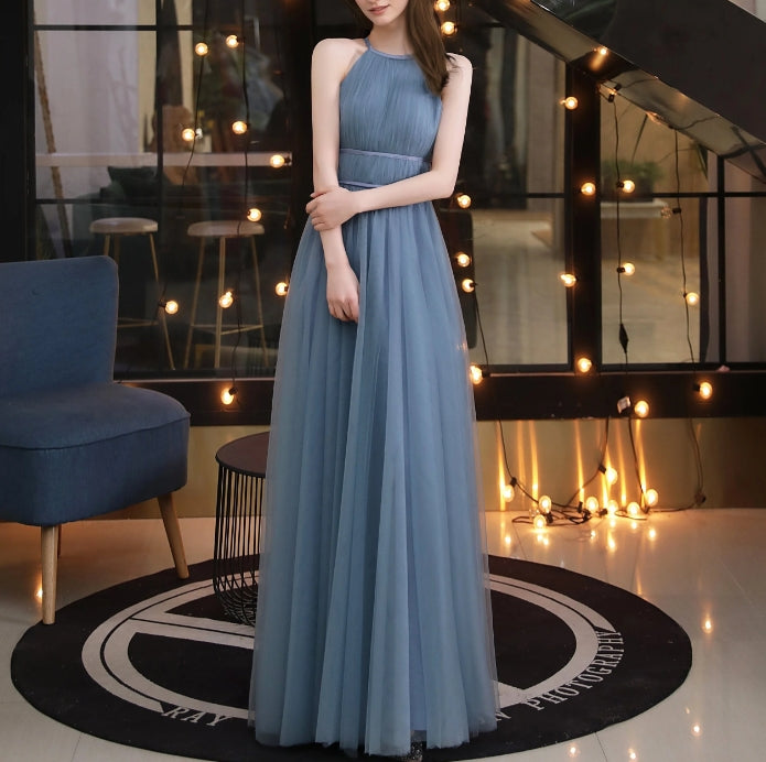 Goddess style strap haltered sheath silky satin prom dress