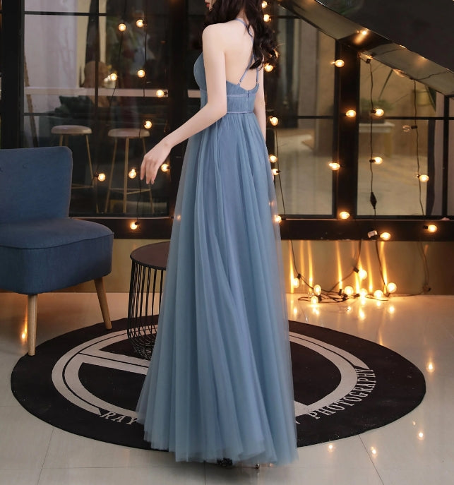 Goddess style strap haltered sheath silky satin prom dress