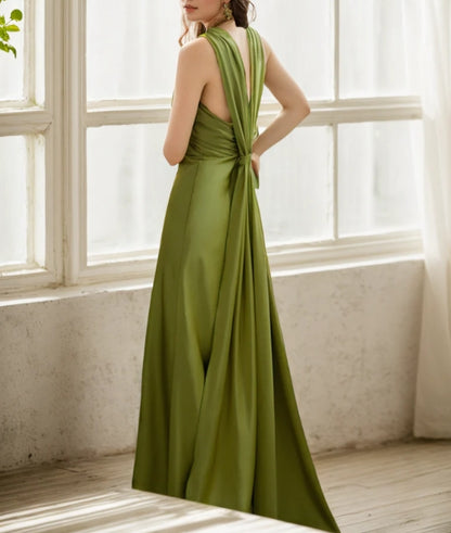 Greece goddess haltered sheath silky satin prom dress with long ribbon