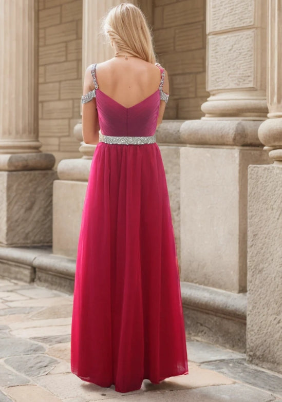Off-shoulder Ruby Red Japanese A-line Soft Tulle Prom Dress
