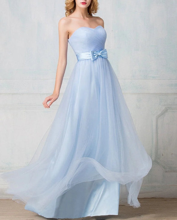 Sweetheart strapless floor-length tulle long prom dress