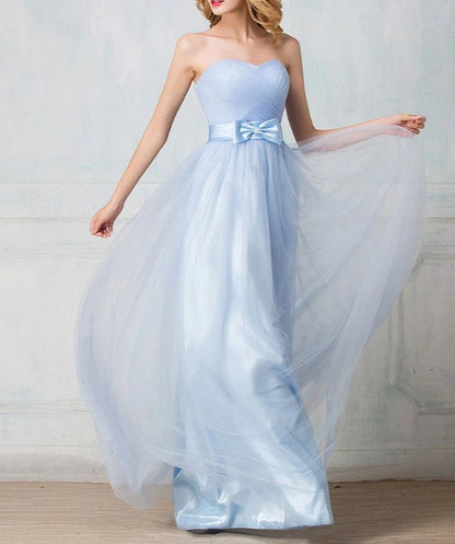 Sweetheart strapless floor-length tulle long prom dress